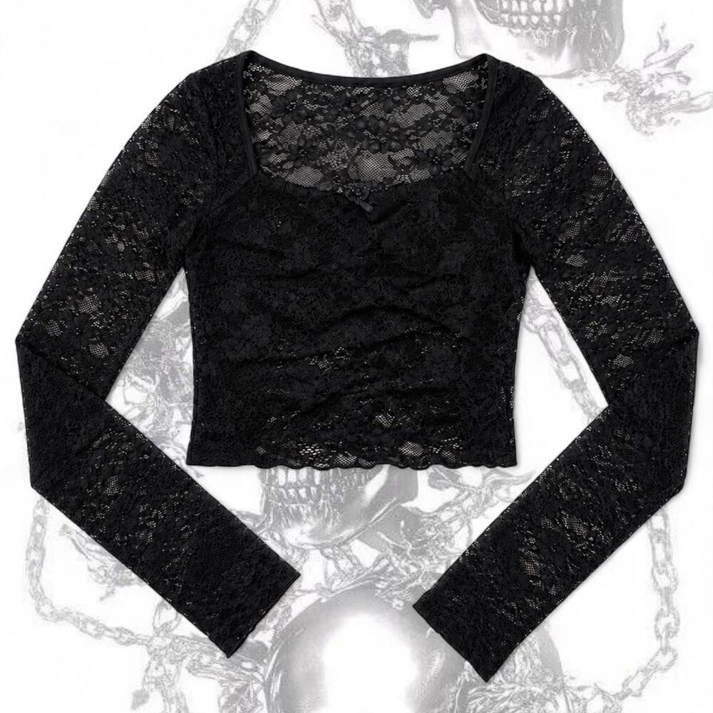 Grunge Black lace long sleeve crop top